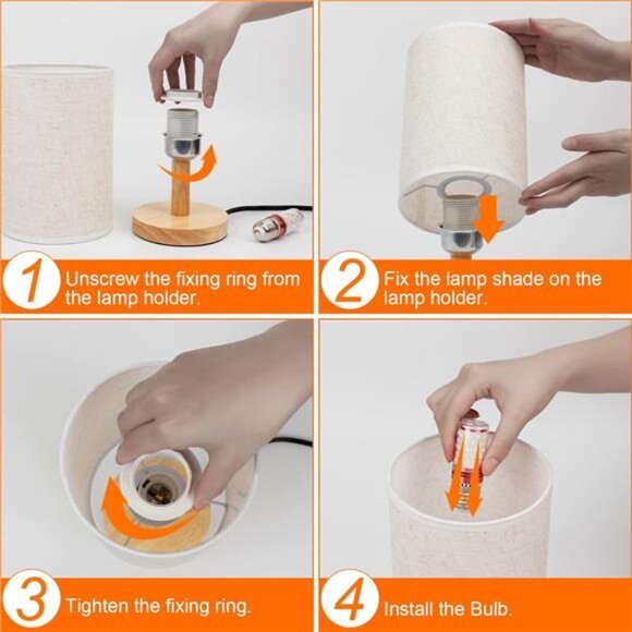 AFROG Table Lamp for Bedroom - 3 Way Dimmable Nightstand Lamp with Round Flaxen - Picture 5 of 8